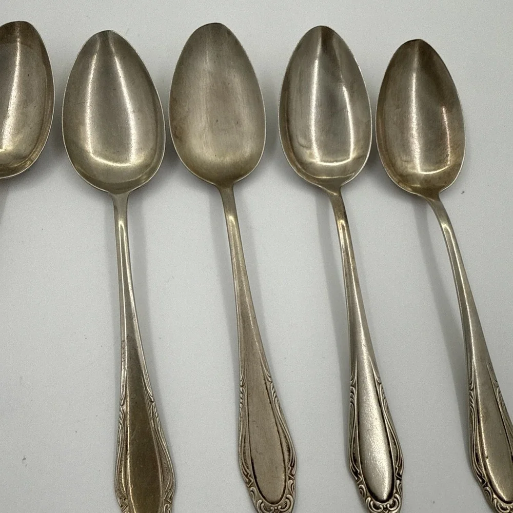 Silvia Made In Germany Vintage Silver Plated Spoons Rococo Style Set Of 5